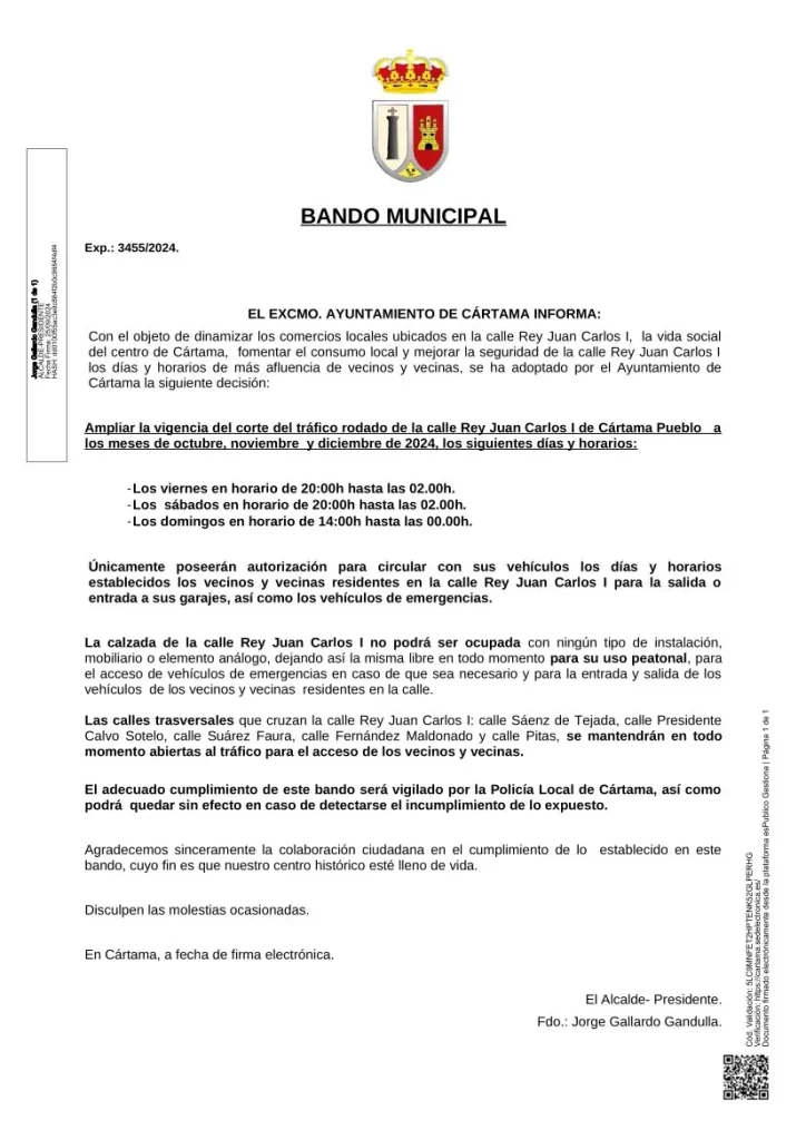 ElConsistorio ampliará el corte de la calle Rey Juan Carlos I los fines de semana para reactivar la actividad empresarial de la zona