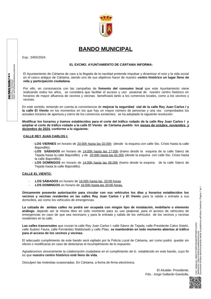 El Consistorio cortará las calles Rey Juan Carlos I y Viento los fines de semana para reactivar la actividad empresarial de la zona